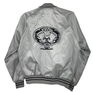 Vintage Capricorn MADE IN US Satin Bomber Jacket Junior Rodeo Association Silver